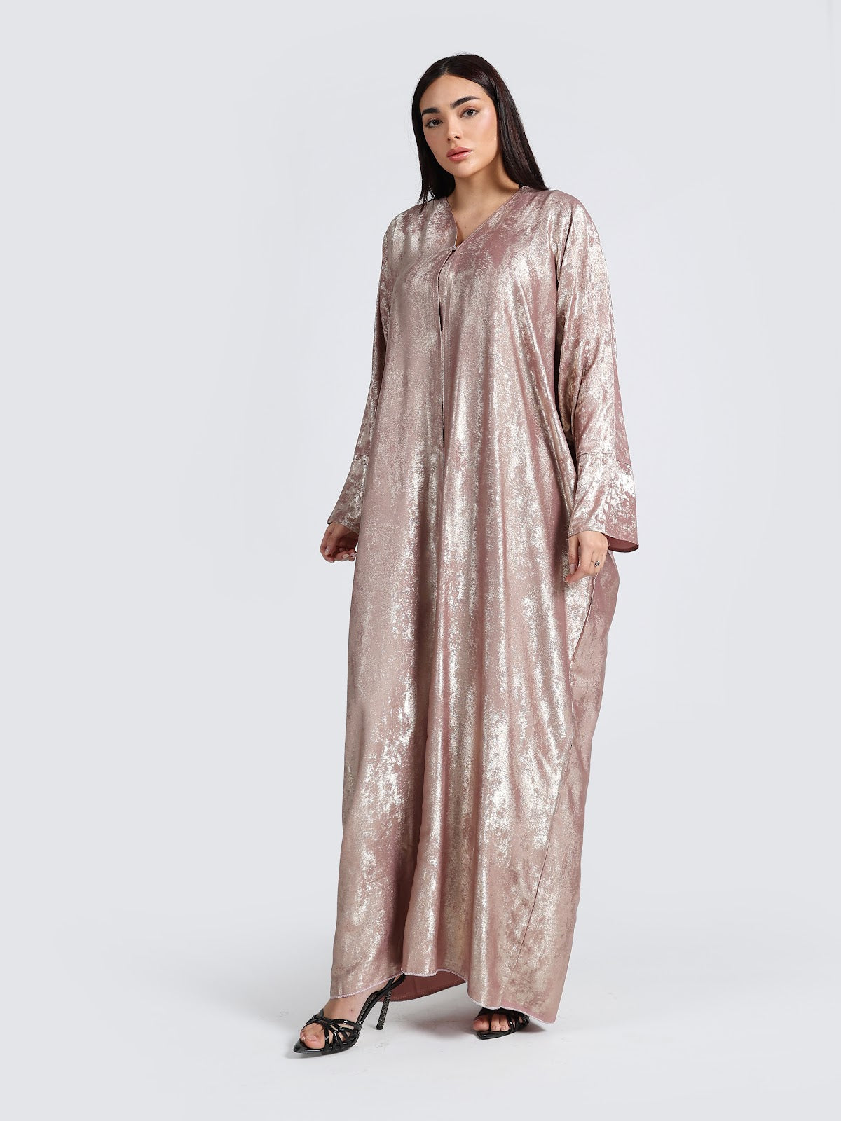 Shimmering Metallic Rose Gold Kaftan Abaya