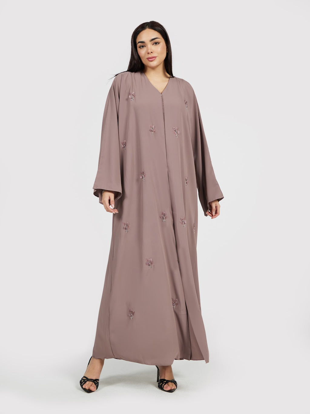 Women's Dusty Rose 3D Floral Applique Abaya - Modest Fashion