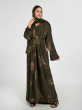 Olive Green Botanical Print Abaya with Braided Belt