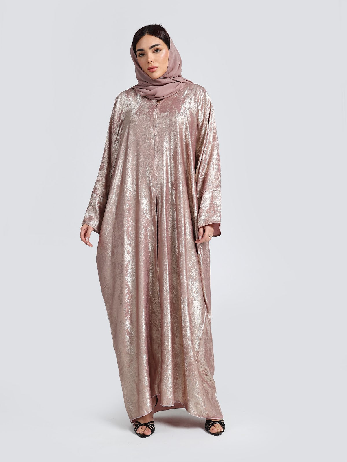 Shimmering Metallic Rose Gold Kaftan Abaya